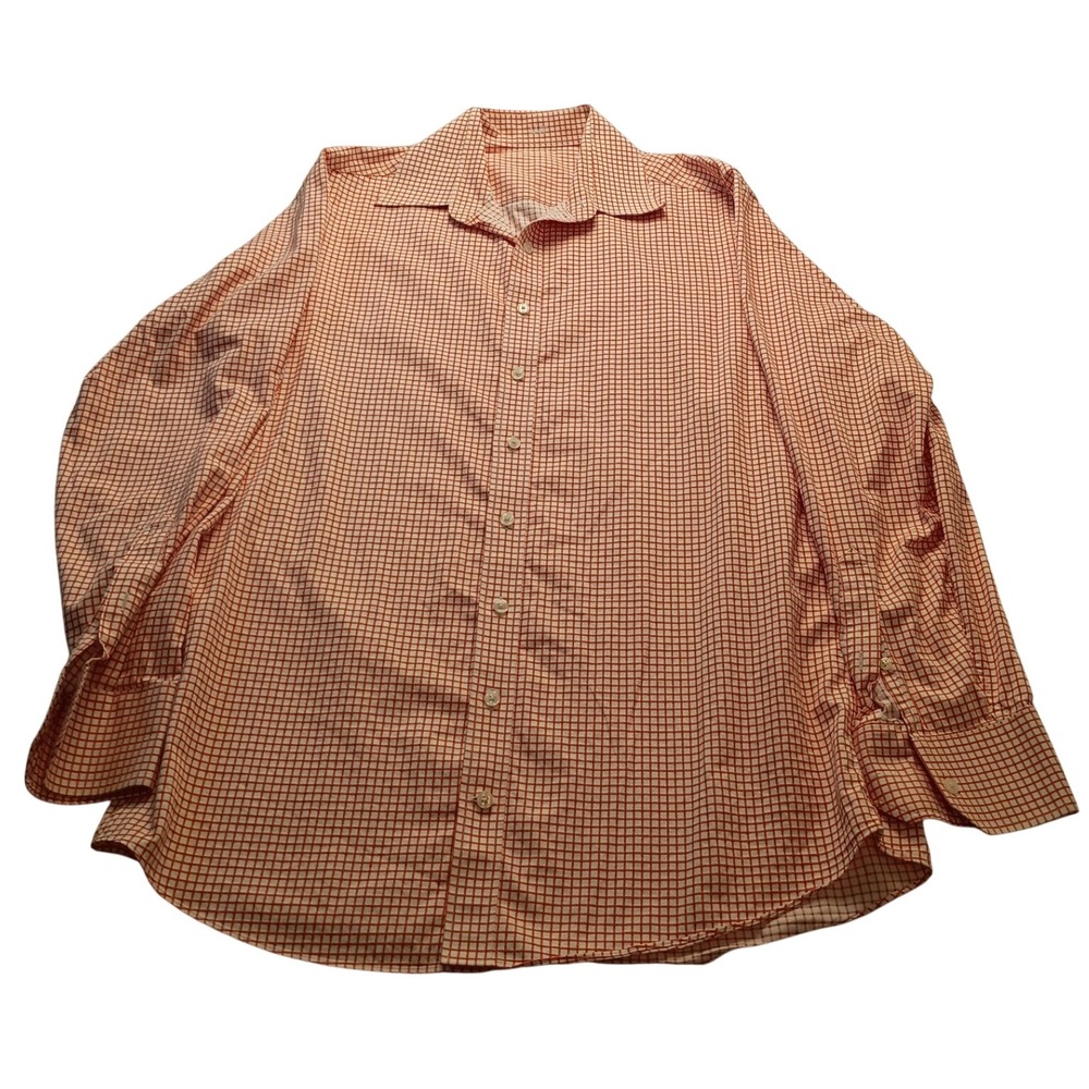 HUF Button Down Men's Long Sleeve Grid Check Pattern Orange White Casual Shirt L